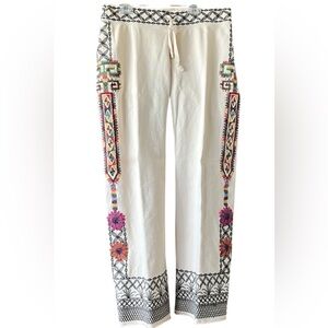 VTG Lucky Brand Sz S Stretch Knitwear Embroidered Boho Hippie Yoga Sweatpants